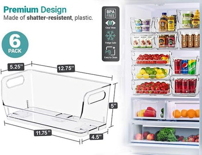 Stackable Storage Bins Open Front, Clear Stackable Storage Bins, Pantry Bins for Storage and Organization, Acrylic Stackable Bins for Kitchen, Clear Pantry Organizer Bins (Small Narrow 6 Pack)