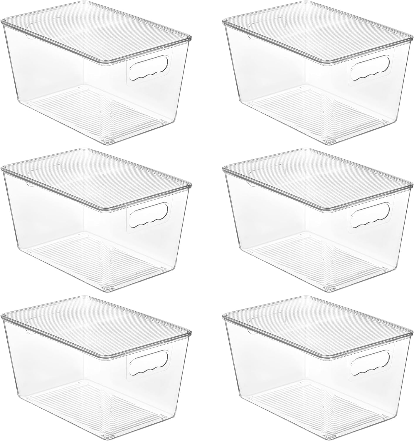 6-Pack Clear Stackable Storage Bins with Lids - Large Plastic Containers with Handles for Pantry, Bathroom, Cabinet, Kitchen, Fridge, and Closet Organization