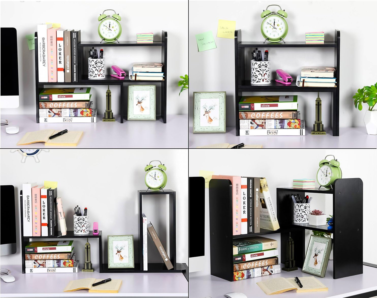 Desk Organizer Desktop Shelf Adjustable Countertop Bookshelf Small Table Shelves Book Organizer Office Organization for Desk, Black
