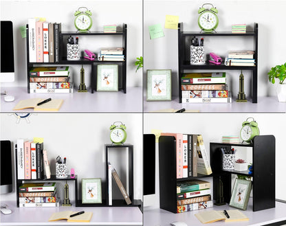 Desk Organizer Desktop Shelf Adjustable Countertop Bookshelf Small Table Shelves Book Organizer Office Organization for Desk, Black