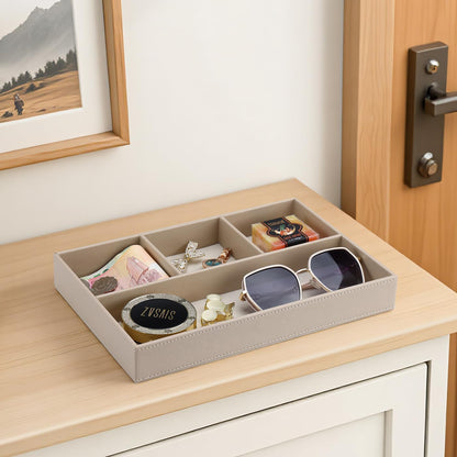 PU Leather Valet Tray, Stackable Jewelry Trays for Dresser, Drawer Nightstand Organizer Bedside Trays for Men Women, Entryway Desk Catchall Tray for Trinket, Key, Purse, Watch, Cologne, Beige