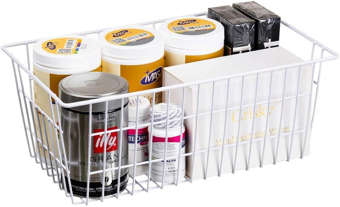 Freezer Baskets Wire Farmhouse Large Organizer Storage Bins Rack for Storage, Office, Bathroom, Pantry Organization with Handles-Set of 2, 15.7"