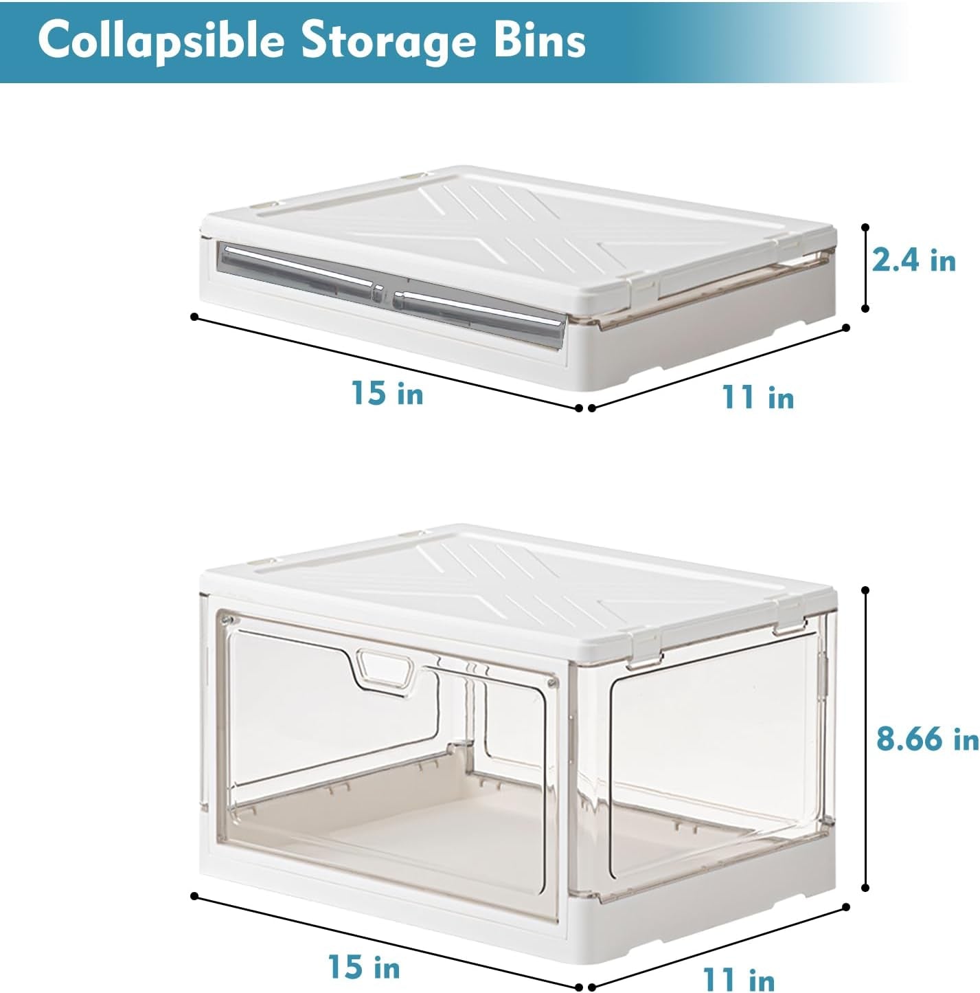 Clear Storage Bin Set with Lids - 3 Pack, Stackable and Durable Plastic Folding Bins for Bedroom, Living Room, and Study, 23 QT Capacity with Magnetic Closure