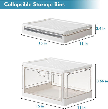 Clear Storage Bin Set with Lids - 3 Pack, Stackable and Durable Plastic Folding Bins for Bedroom, Living Room, and Study, 23 QT Capacity with Magnetic Closure