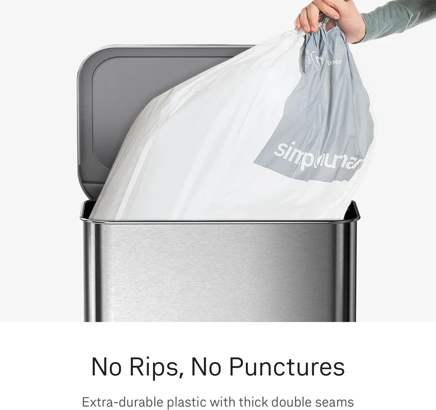 Simplehuman Code H 100 Count Custom Fit Liners, Drawstring Kitchen Trash Bags, One-By-One Mess-Free Dispense, Extra Thick & Double Seamed, 50% PCR Plastic, 30-35 Liter / 8-9 Gallon, White