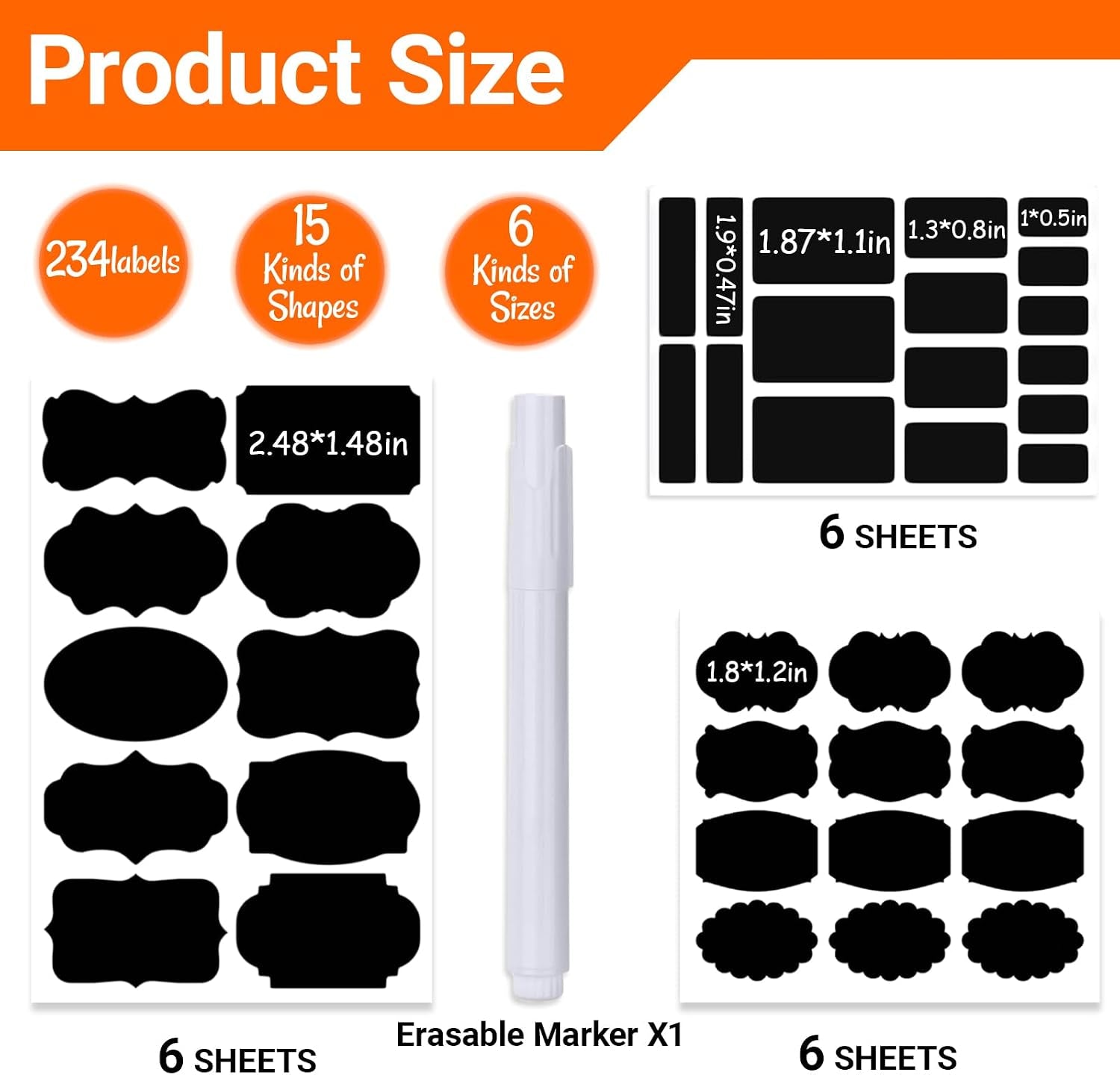 234PCS Removable Black Chalkboard Labels with Marker - Waterproof, No Residue Chalkboard Labels Multi-Size Labels for Food Containers, Mason Jars, Kitchen Pantry & Storage & Home Organization