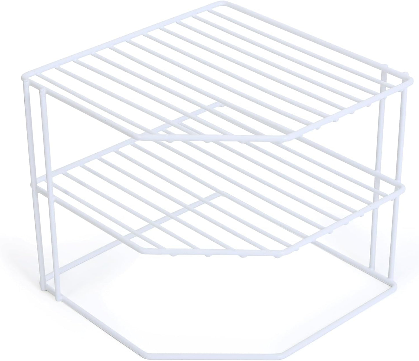 3-Tier Corner Kitchen Shelf Rack - Rust-Resistant Steel Wire Organizer for Plates and Dishes - Ideal for Cabinets and Pantries (9 x 8 Inches) [White]