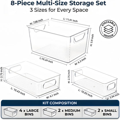 8 Pack of Tetris Champions: Clear Storage Bins for When Your Kitchen Needs a Game Plan!
