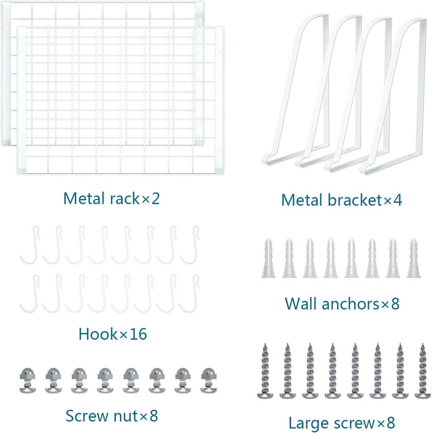 Pot Rack Wall Mounted Set of 2 Pan Pot Organizer Wall Shelves with 16 Hooks for Kitchen Cookware Utensils Organization White