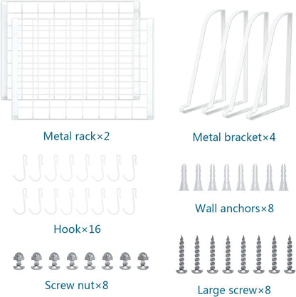 Pot Rack Wall Mounted Set of 2 Pan Pot Organizer Wall Shelves with 16 Hooks for Kitchen Cookware Utensils Organization White