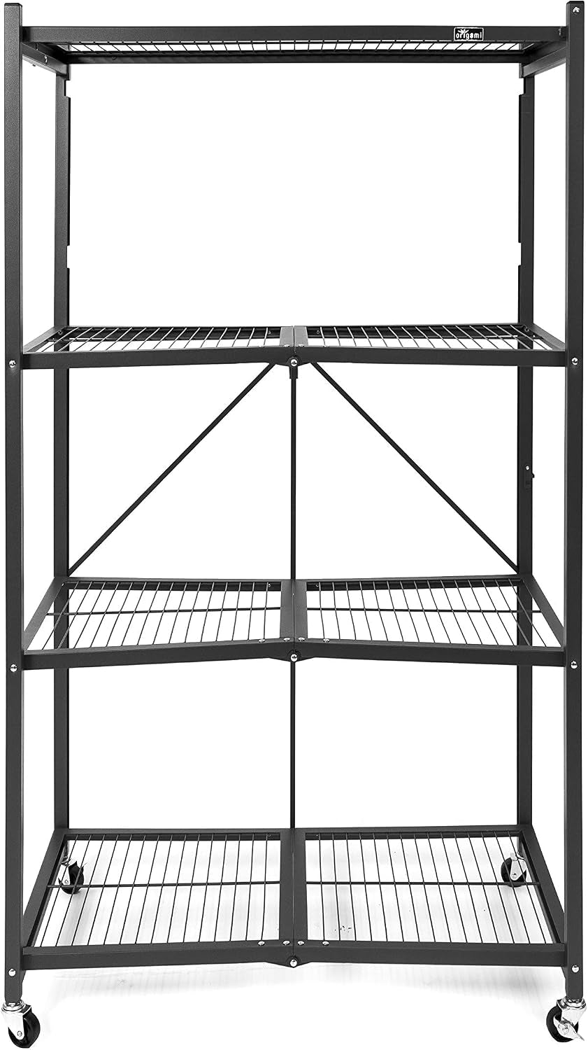 R5 4-Shelf Heavy-Duty Folding Storage Rack, Black – Large Foldable Metal Shelving Unit with Wheels for Garage, Pantry, Basement, Laundry Room or Warehouse