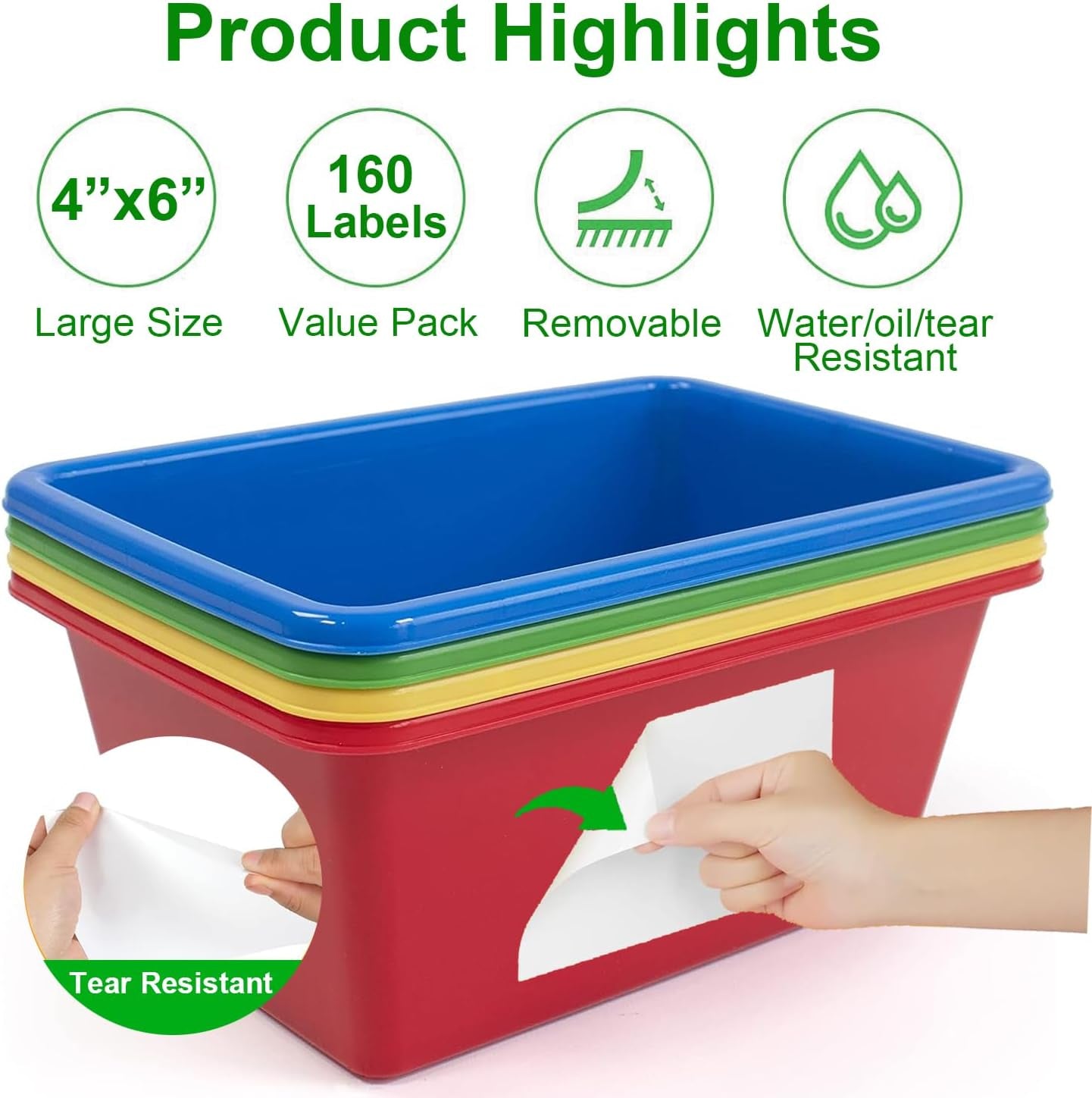 150 Pcs Labels for Storage Bins, 6 X 4 Inch Removable Tear Resistant No Residue Storage Bins Labels for Home Organization, Storage, Business, School