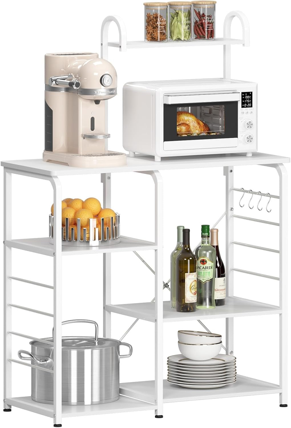 Microwave Stand Kitchen Cart, Microwave Cart Stand 35.4 Inches, Kitchen Utility Storage 3-Tierx4-Tier for Baker and Rack and Spice Rack Organizer Workstation Shelf,White