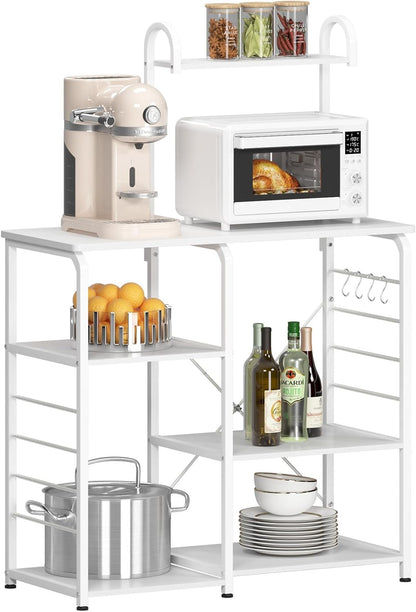 Microwave Stand Kitchen Cart, Microwave Cart Stand 35.4 Inches, Kitchen Utility Storage 3-Tierx4-Tier for Baker and Rack and Spice Rack Organizer Workstation Shelf,White