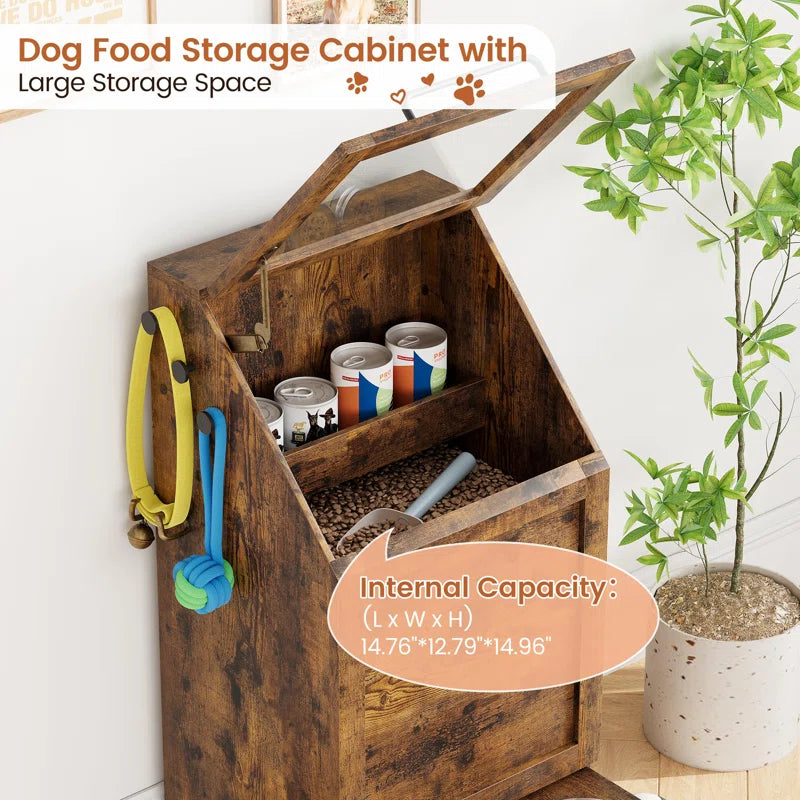 Pet Food Cabinet,Dog Feeding Station with 2 Elevated Dog Bowls