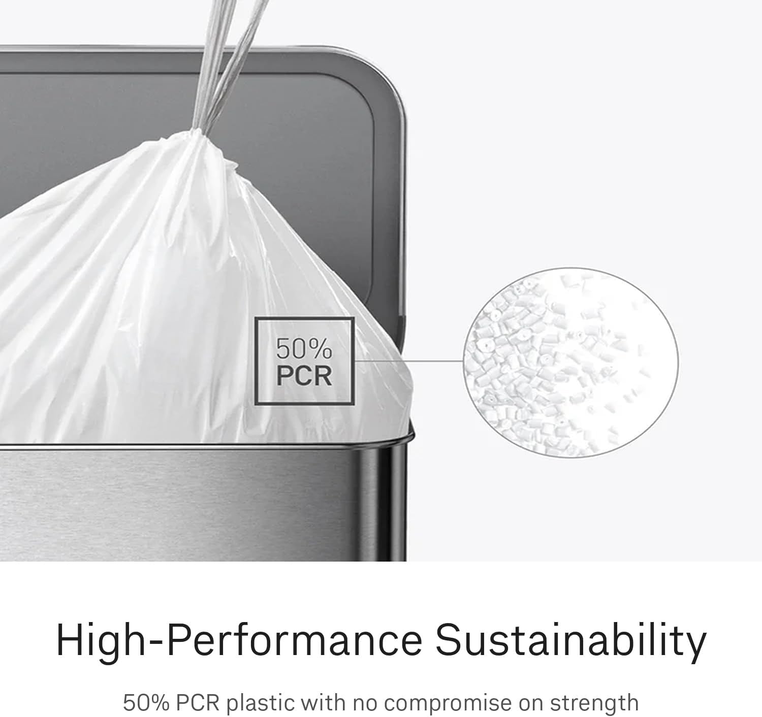 Simplehuman Code H 100 Count Custom Fit Liners, Drawstring Kitchen Trash Bags, One-By-One Mess-Free Dispense, Extra Thick & Double Seamed, 50% PCR Plastic, 30-35 Liter / 8-9 Gallon, White