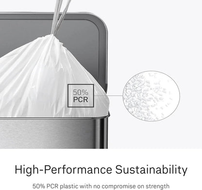 Simplehuman Code H 100 Count Custom Fit Liners, Drawstring Kitchen Trash Bags, One-By-One Mess-Free Dispense, Extra Thick & Double Seamed, 50% PCR Plastic, 30-35 Liter / 8-9 Gallon, White