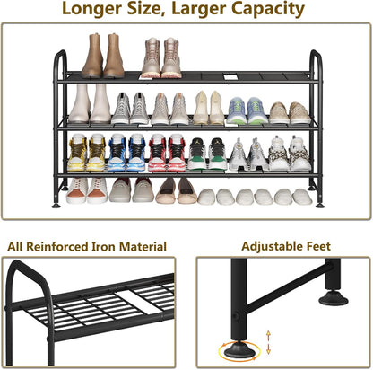 Shoe Rack Long 3 Tier Metal Shoe Organizer Metal Wide Shoe Shelf for Closet Entryway Bedroom Large Capacity Black