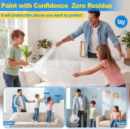 6 Pack Plastic Drop Cloths for Painting 9X12Ft - Disposable Premium Plastic Tarp for Painting, Lightweight Drop Cloth for Painting for Furniture & Floor Protection