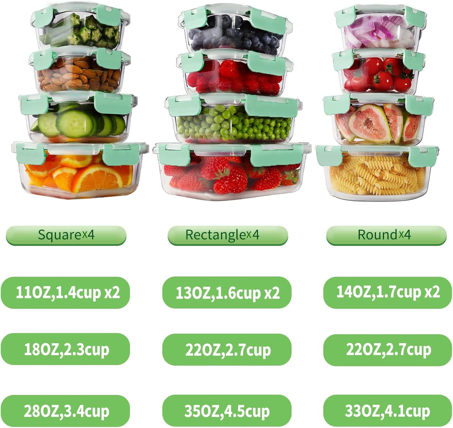 24Pc Glass Food Storage Containers with Lids, Glass Meal Prep Containers, Airtight Bento Boxes, BPA Free & Leak Proof, Pantry Kitchen Storage(12 Lids & 12 Containers) - Blue