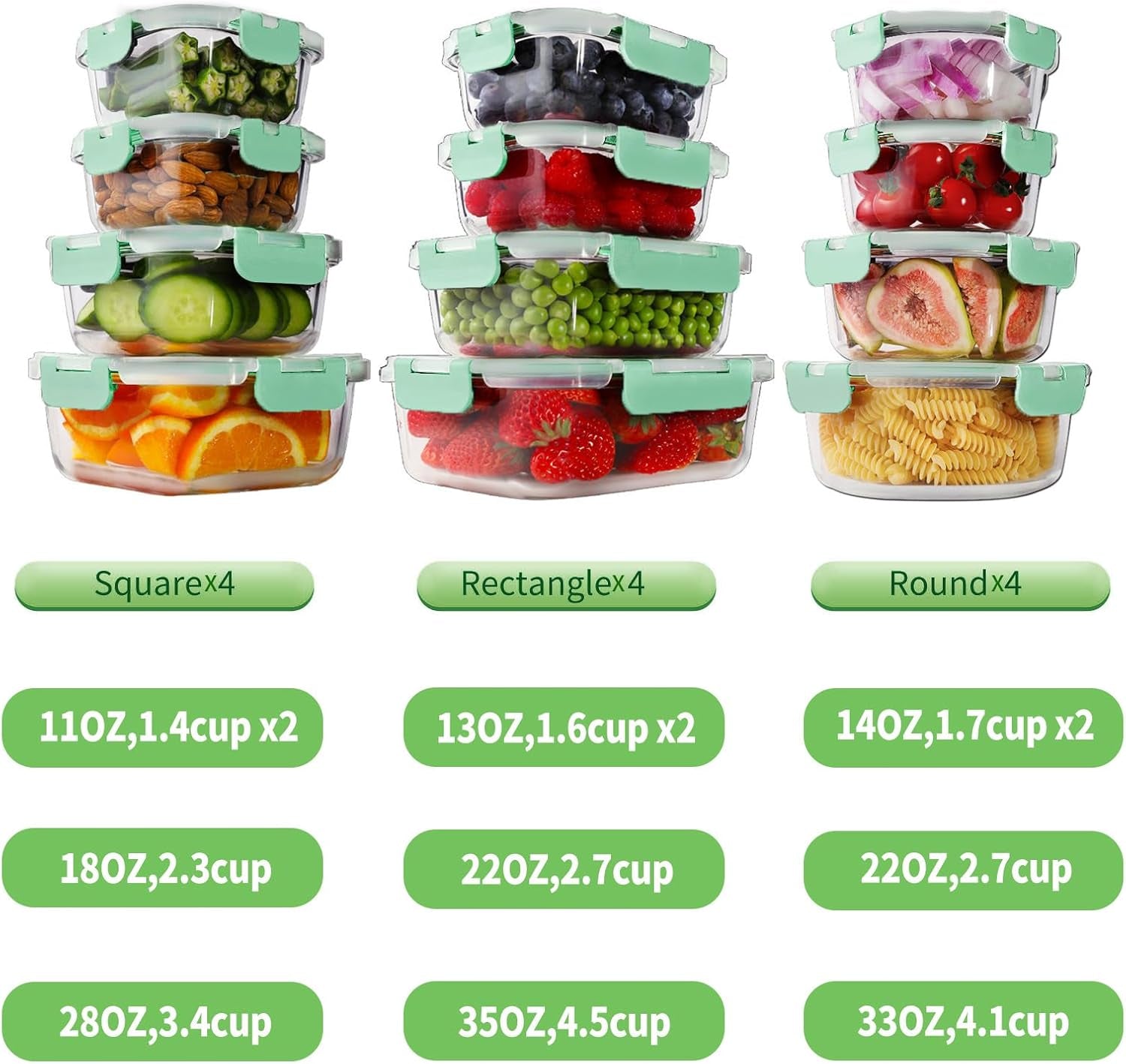 24Pc Glass Food Storage Containers with Lids, Glass Meal Prep Containers, Airtight Bento Boxes, BPA Free & Leak Proof, Pantry Kitchen Storage(12 Lids & 12 Containers) - Blue
