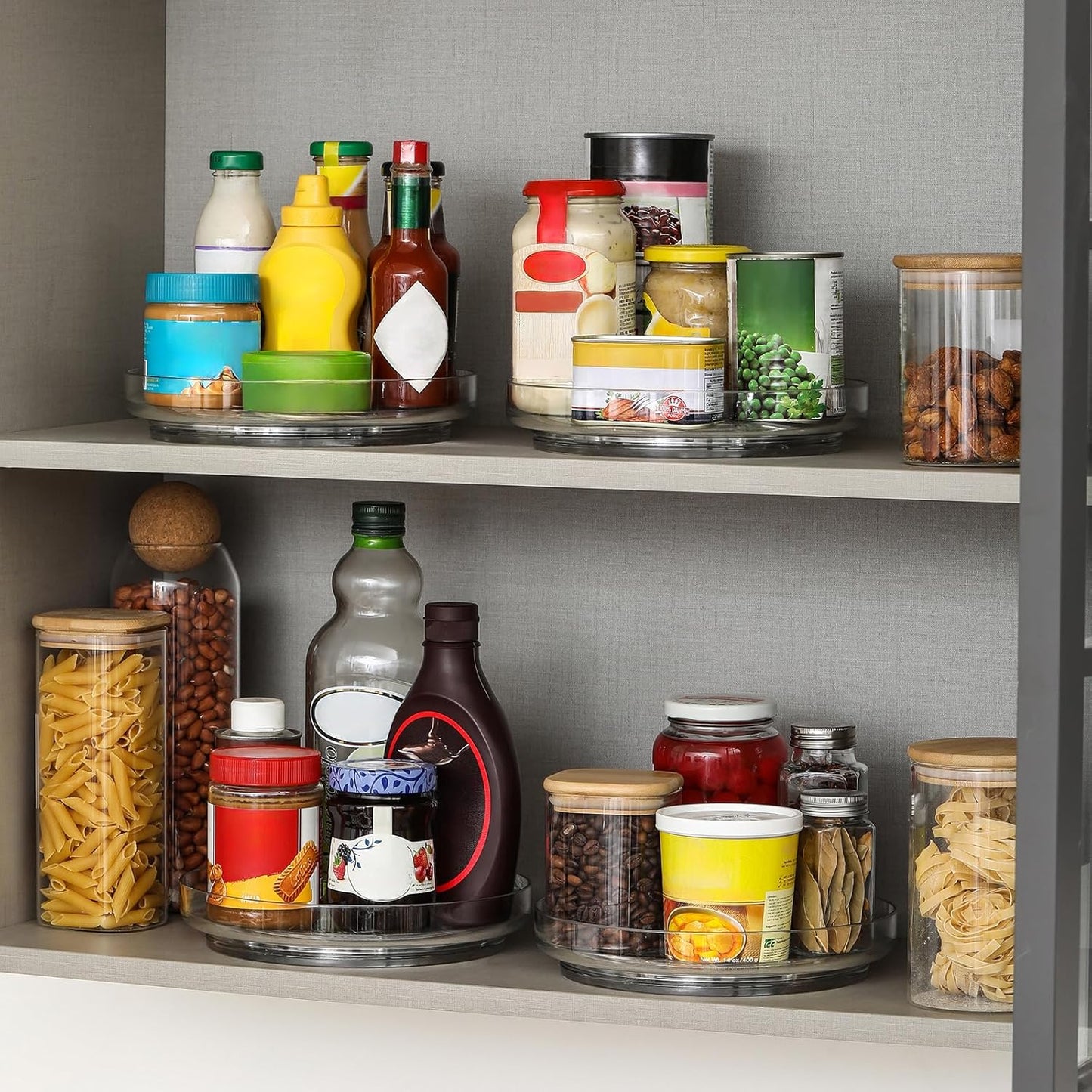 Set of 2 - 9-Inch Clear Acrylic Non-Skid Lazy Susan Turntable Organizers for Kitchen, Pantry, Refrigerator, Vanity, and Bathroom Storage