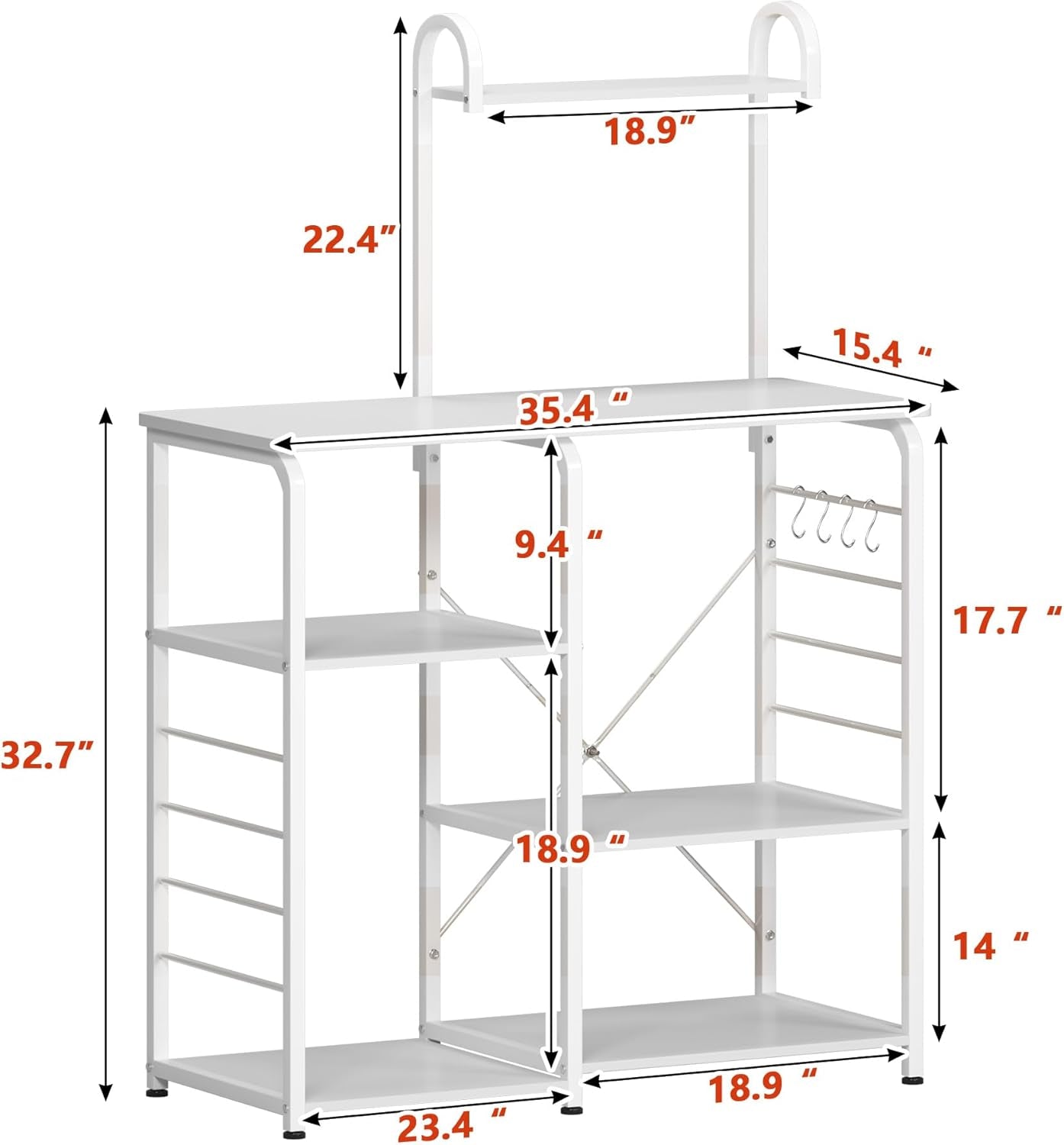 Microwave Stand Kitchen Cart, Microwave Cart Stand 35.4 Inches, Kitchen Utility Storage 3-Tierx4-Tier for Baker and Rack and Spice Rack Organizer Workstation Shelf,White