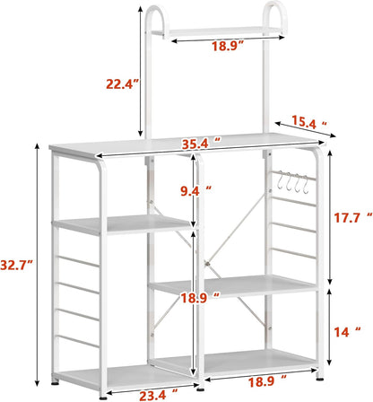 Microwave Stand Kitchen Cart, Microwave Cart Stand 35.4 Inches, Kitchen Utility Storage 3-Tierx4-Tier for Baker and Rack and Spice Rack Organizer Workstation Shelf,White
