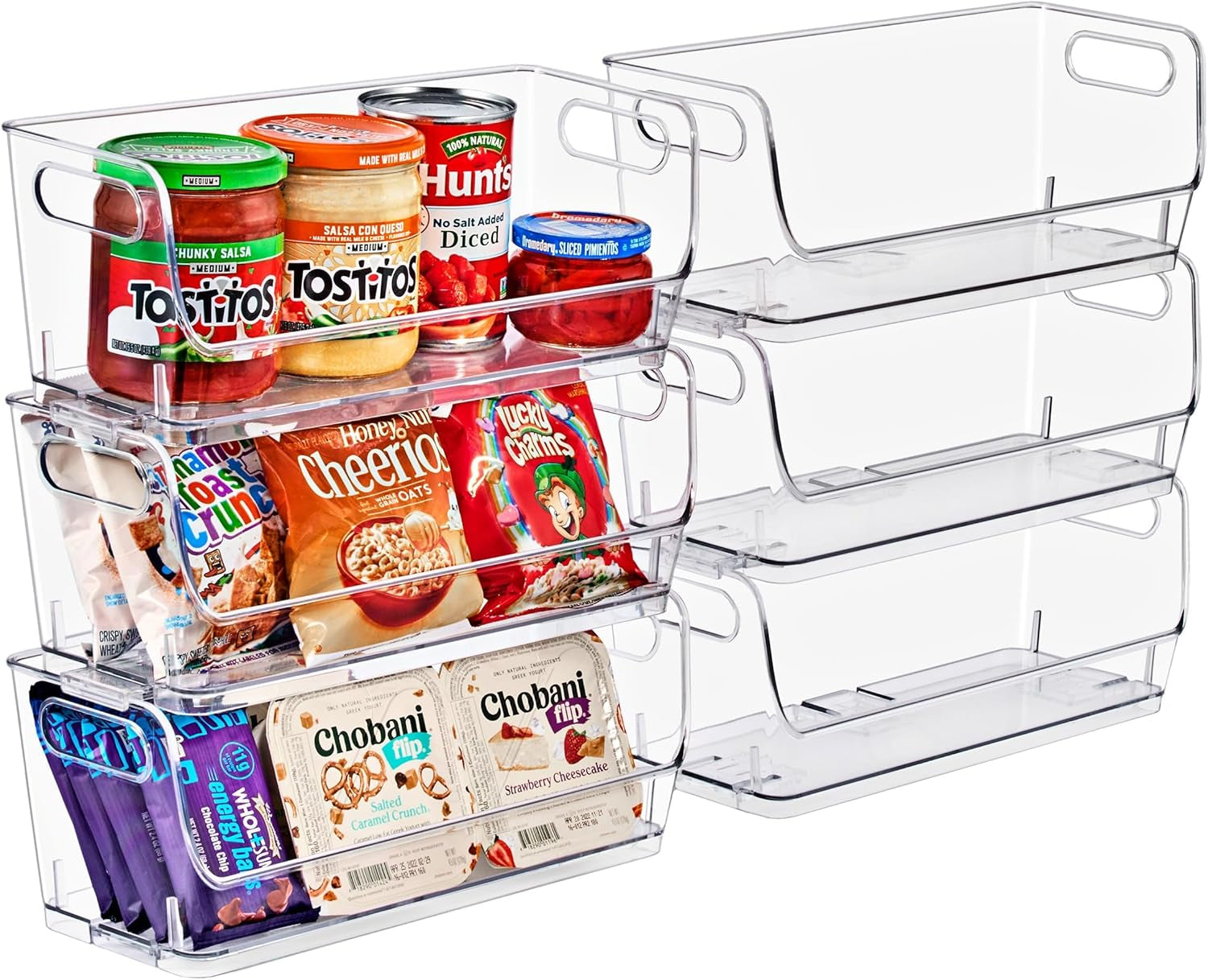 Stackable Storage Bins Open Front, Clear Stackable Storage Bins, Pantry Bins for Storage and Organization, Acrylic Stackable Bins for Kitchen, Clear Pantry Organizer Bins (Small Narrow 6 Pack)