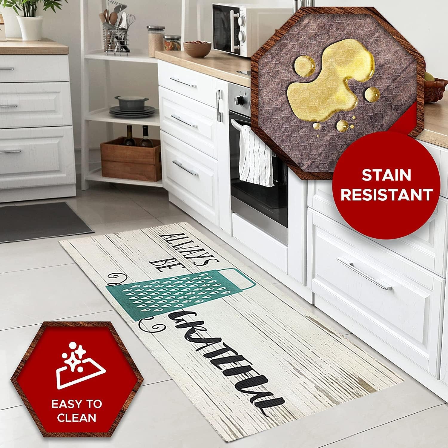Kitchen Mat Cushioned anti Fatigue Floor Mat,19.6"X55", Thick Non Slip Waterproof Kitchen Rugs and Mats, Standing Mat for Kitchen,Floor,Home,Office,Desk,Sink,Laundry (Always Be Grateful)