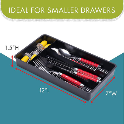 Dial Industries Small Utensil Silverware Kitchen Drawer Organizer, Black