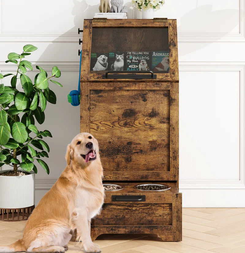 Pet Food Cabinet,Dog Feeding Station with 2 Elevated Dog Bowls