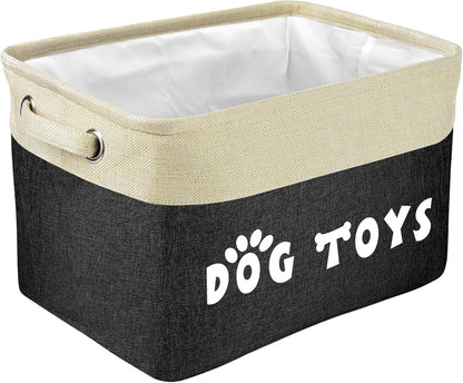 Dog Toy Basket, Large Collapsible, Black, M: 15"X11"X9" | Dog Toy Bin Box, Comfortable Handles, Large Pet Toy Storage Organizer, for Accessories, Toys, Coat & Clothing, Blanket Leash