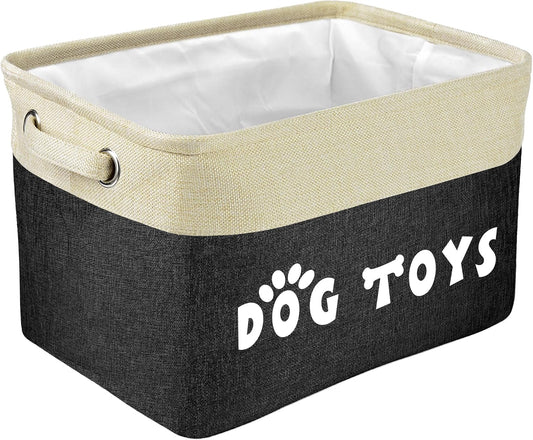 Dog Toy Basket, Large Collapsible, Black, M: 15"X11"X9" | Dog Toy Bin Box, Comfortable Handles, Large Pet Toy Storage Organizer, for Accessories, Toys, Coat & Clothing, Blanket Leash