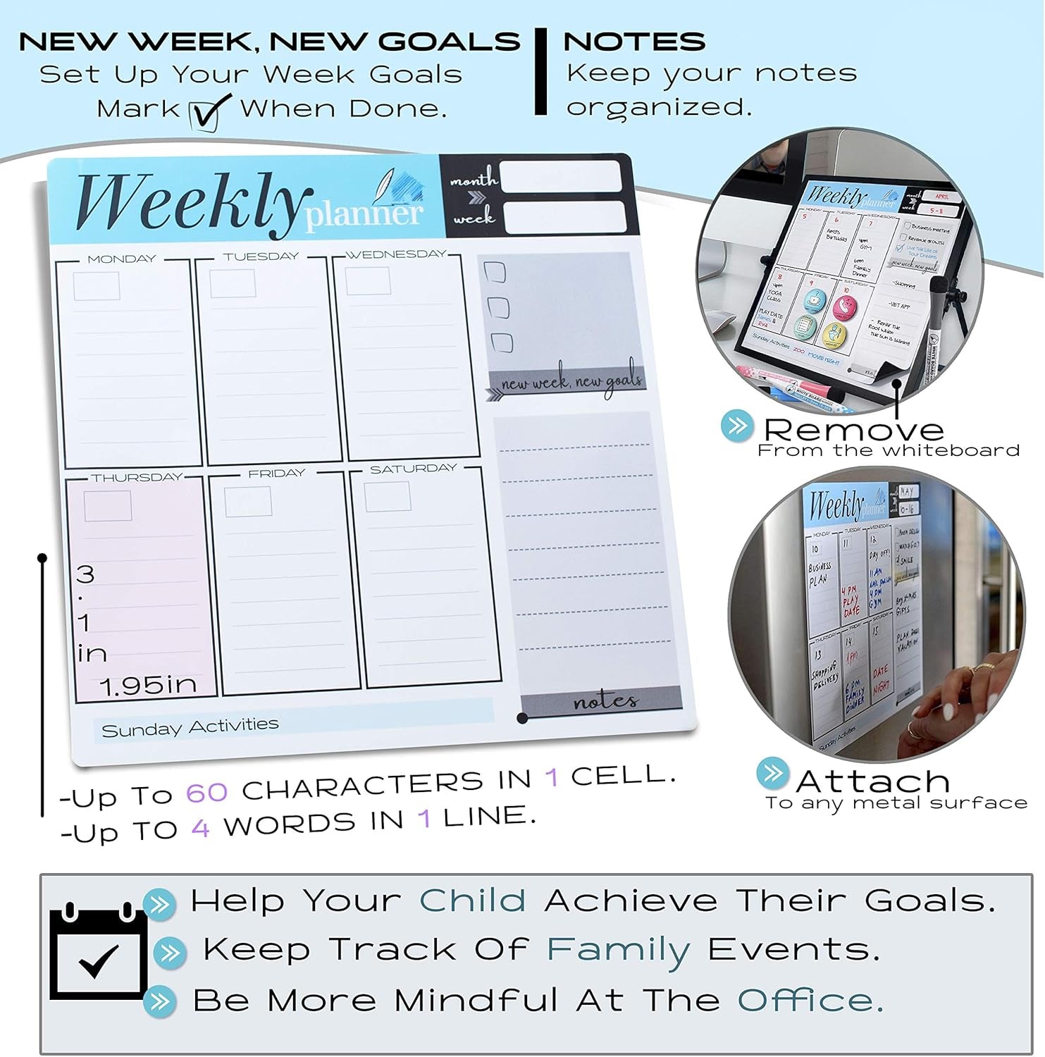 Small Desktop White Board with Weekly Planner 10X10 Inch, Magnetic to Do List Dry Erase Board Calendar with Stand, 3 Markers, 4 Magnets, Eraser - Portable Whiteboard for Homeschool and Office Desk