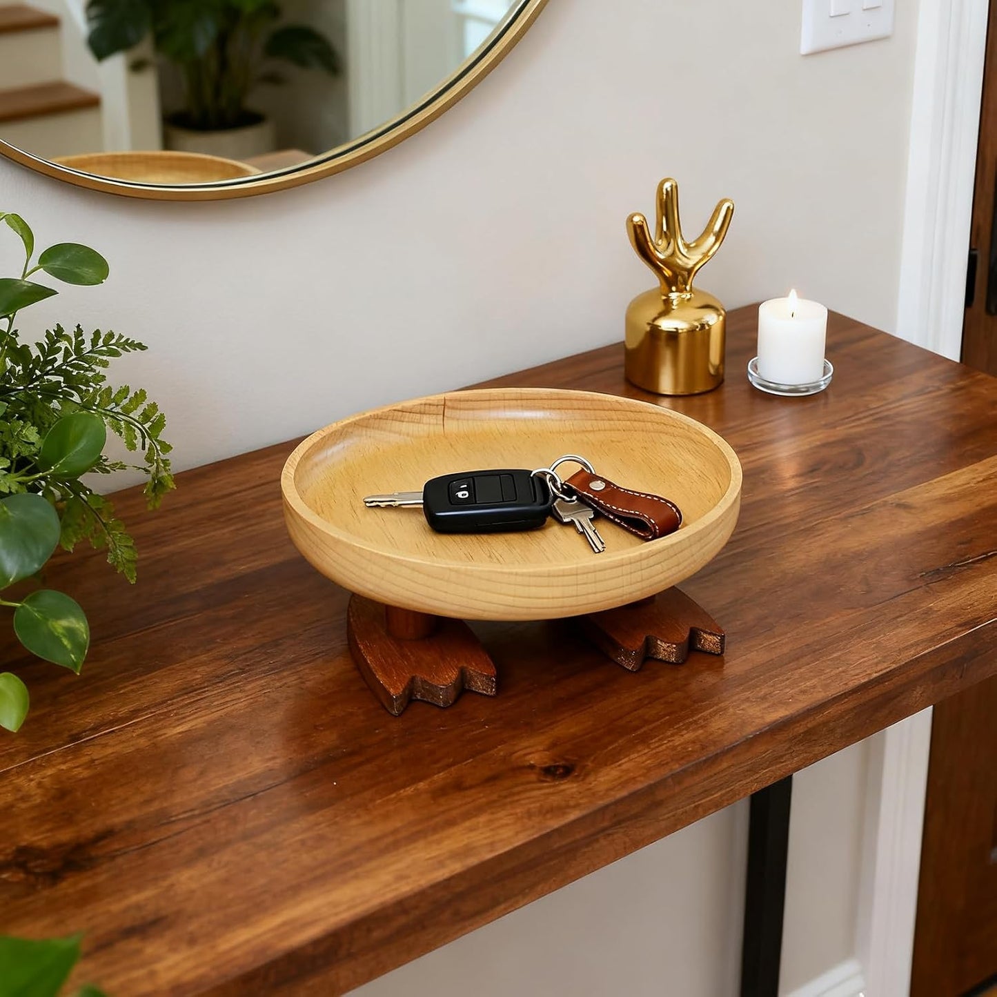 Wood Key Bowl for Entryway Table, Key Tray, Jewelry Tray, Valet Tray with 2 Cute Duck Feet, for Rings, Coins, Bracelets Watches