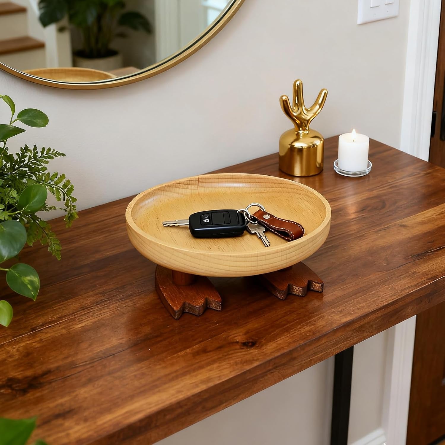 Wood Key Bowl for Entryway Table, Key Tray, Jewelry Tray, Valet Tray with 2 Cute Duck Feet, for Rings, Coins, Bracelets Watches