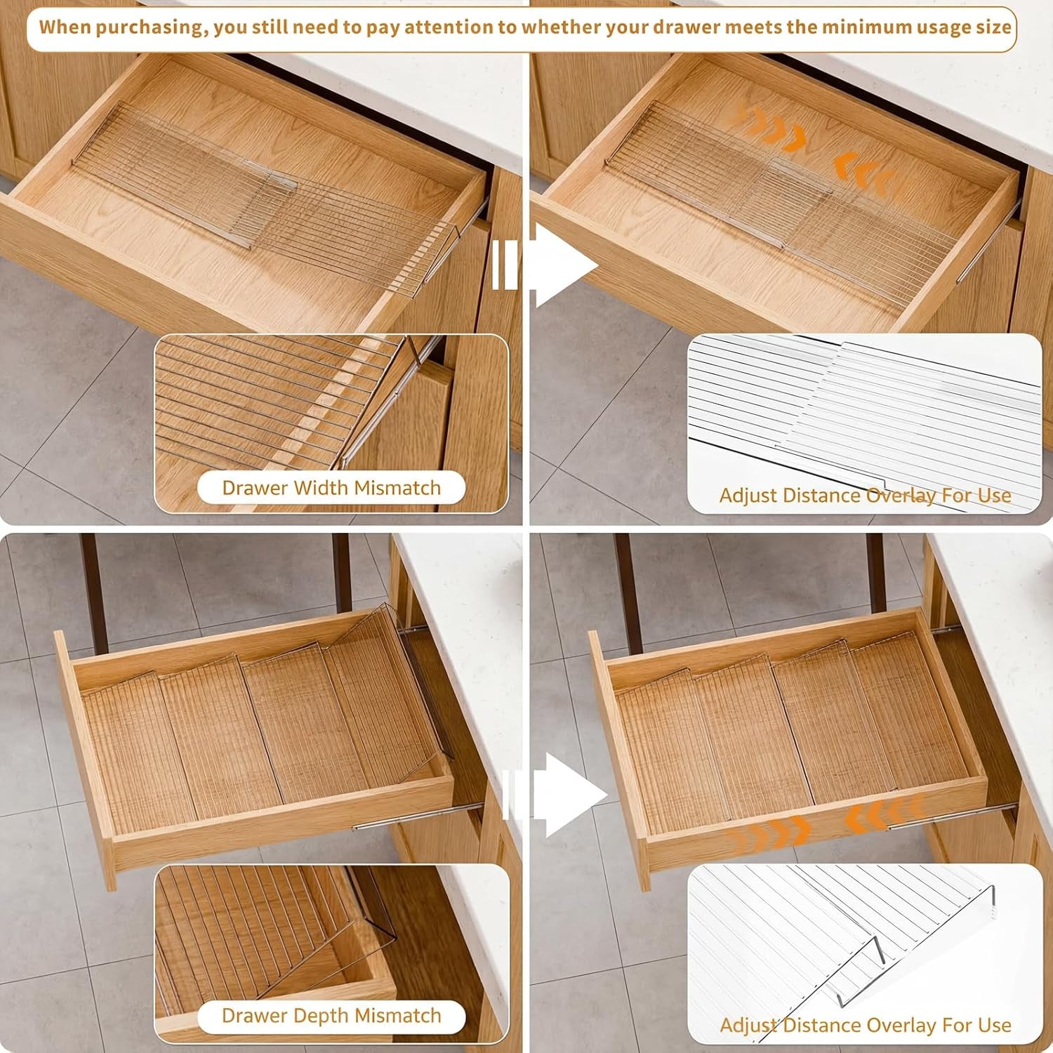 4 Pack Adjustable Spice Rack for Drawer- Expandable from 11" to 22" Expandable Spice Drawer Organizer 4 Tiers Acrylic Seasoning Organizer Rack,Clear Spice Rack Tray for Spices,Condiment (4)
