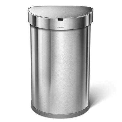 Simplehuman 45 Liter / 12 Gallon Semi-Round Automatic Sensor Trash Can, Brushed Stainless Steel