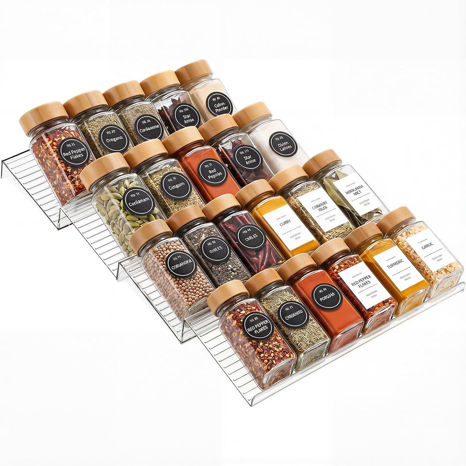 4 Pack Adjustable Spice Rack for Drawer- Expandable from 11" to 22" Expandable Spice Drawer Organizer 4 Tiers Acrylic Seasoning Organizer Rack,Clear Spice Rack Tray for Spices,Condiment (4)