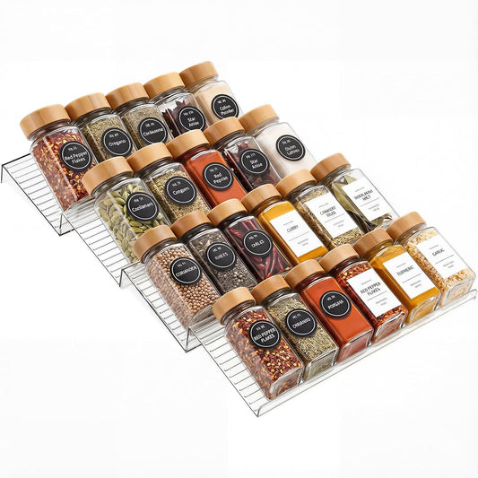 4 Pack Adjustable Spice Rack for Drawer- Expandable from 11" to 22" Expandable Spice Drawer Organizer 4 Tiers Acrylic Seasoning Organizer Rack,Clear Spice Rack Tray for Spices,Condiment (4)