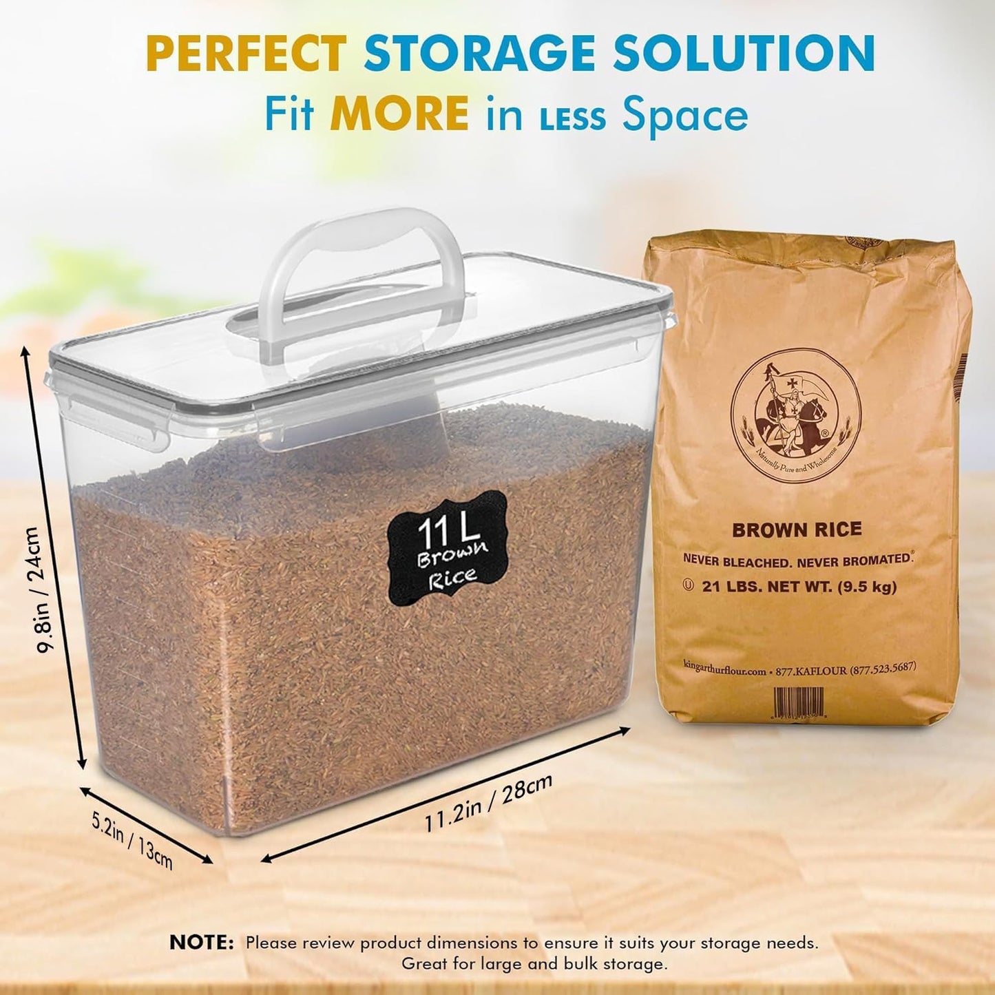 2 PC (11L | 372 Oz) Flour Sugar Storage Containers with Easy Carry Handle - Plastic Extra Large Food Storage Containers with Lids for Rice Cereal, BPA Free & Airtight Kitchen Pantry Organization