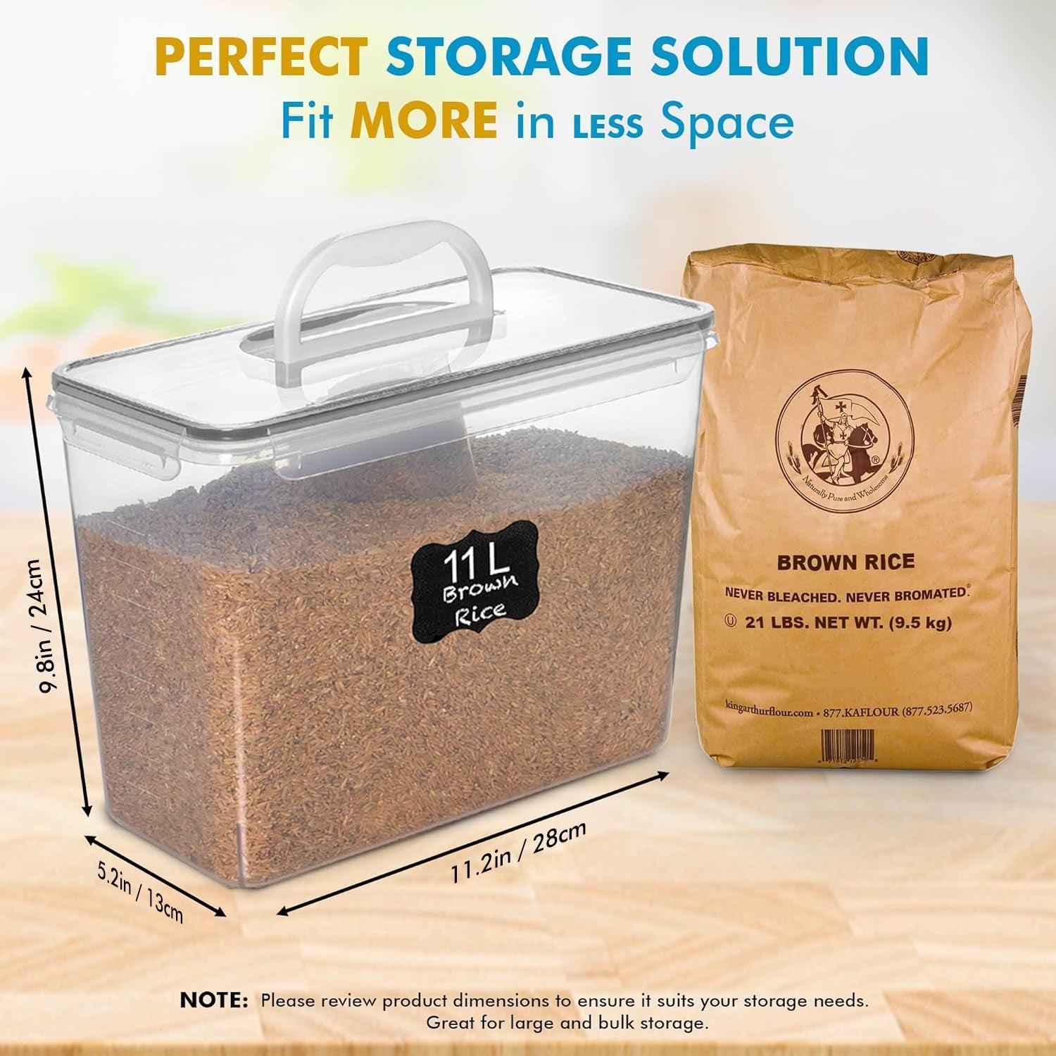 2 PC (11L | 372 Oz) Flour Sugar Storage Containers with Easy Carry Handle - Plastic Extra Large Food Storage Containers with Lids for Rice Cereal, BPA Free & Airtight Kitchen Pantry Organization