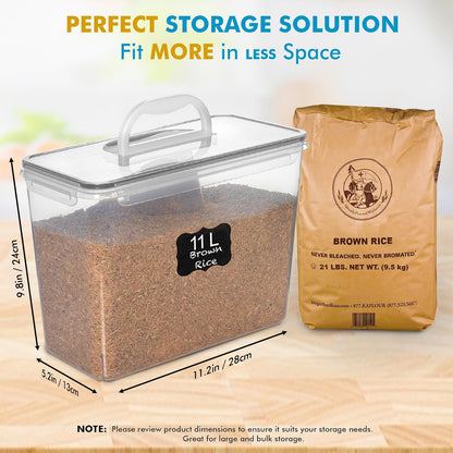 2 PC (11L | 372 Oz) Flour Sugar Storage Containers with Easy Carry Handle - Plastic Extra Large Food Storage Containers with Lids for Rice Cereal, BPA Free & Airtight Kitchen Pantry Organization