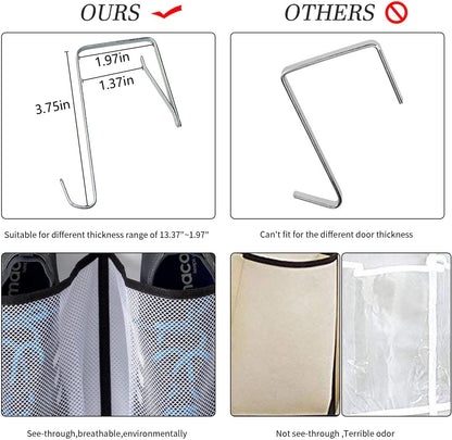 over the Door Shoe Organizer 2 Pack,Mesh Pockets Hanging Shoe Rack over the Door,Shoe Storage Closet with 4 Hooks,Washable and Breathable Fabic,Large Size 57.5×12.6Inch(Grey)