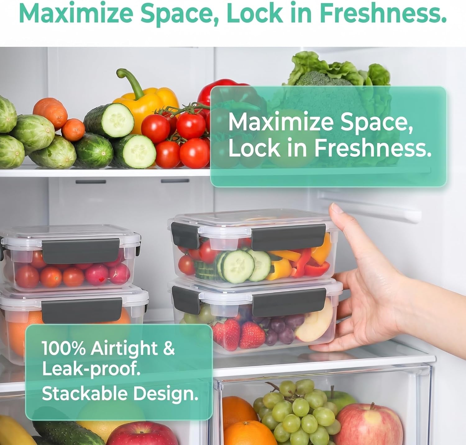 3Cup Plastic Food Storage Containers with Lids for Portion Control,5Pk | BPA Free,Stackable and Nestable,Snaplock Lid ,Freezer Dishwasher Microwave Safe