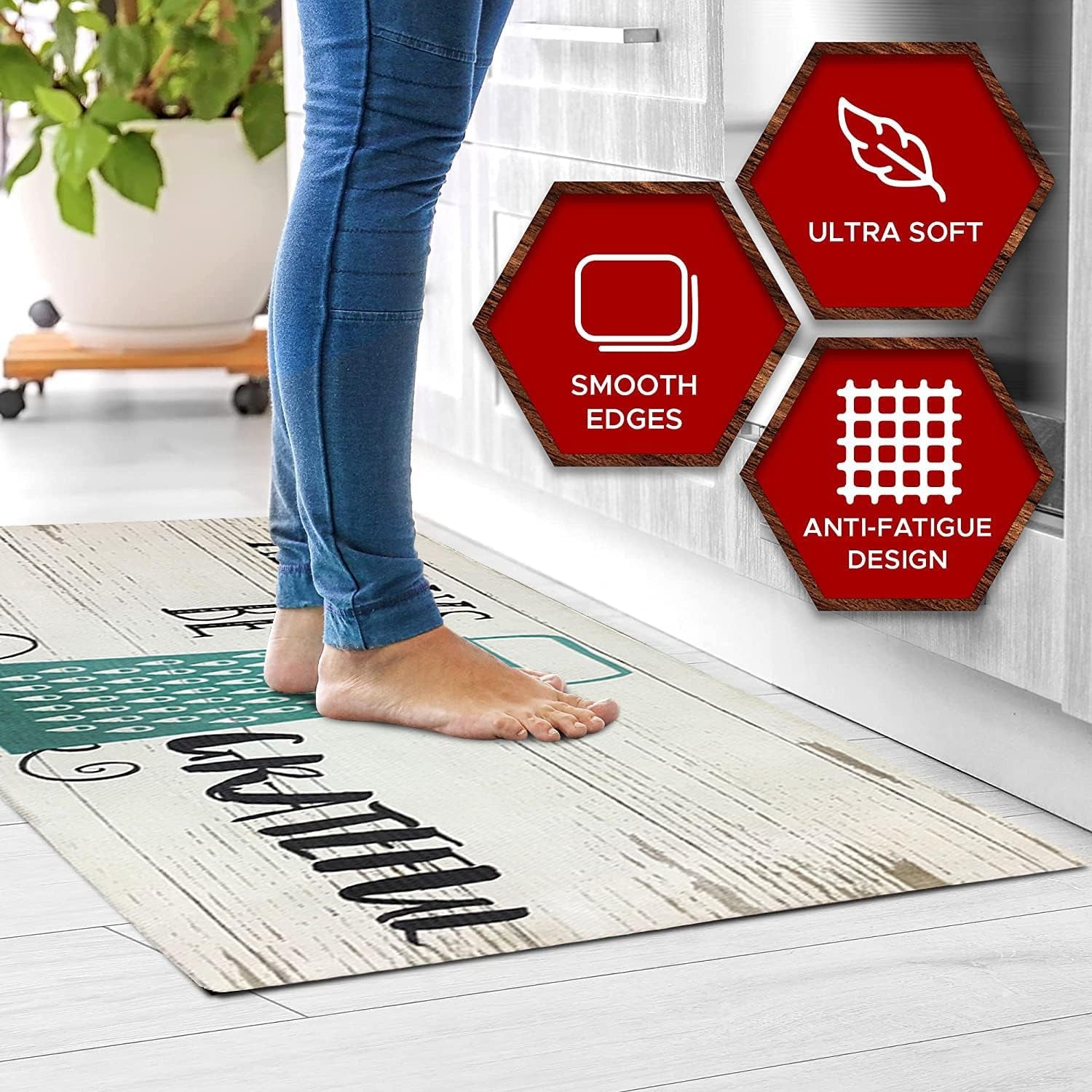 Kitchen Mat Cushioned anti Fatigue Floor Mat,19.6"X55", Thick Non Slip Waterproof Kitchen Rugs and Mats, Standing Mat for Kitchen,Floor,Home,Office,Desk,Sink,Laundry (Always Be Grateful)