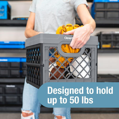 Collapsible Milk Crate, 25L Storage Crate, Holds 50 Lb, Obsidian | Organize Files, Groceries, and Gear in One Crate | Built-In Rails Hold Letter Folders, While the Frame Stacks Securely