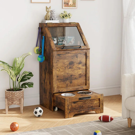 Pet Food Cabinet,Dog Feeding Station with 2 Elevated Dog Bowls