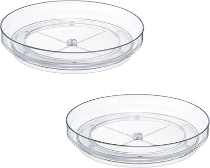 Set of 2 - 9-Inch Clear Acrylic Non-Skid Lazy Susan Turntable Organizers for Kitchen, Pantry, Refrigerator, Vanity, and Bathroom Storage